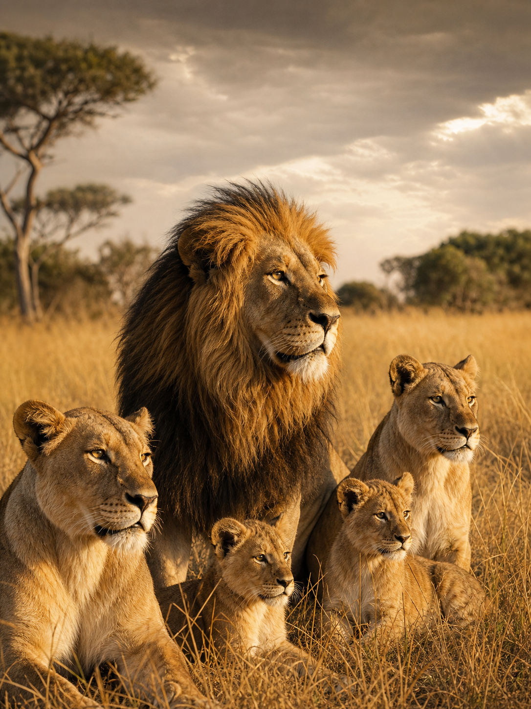 Lion pride in savanna